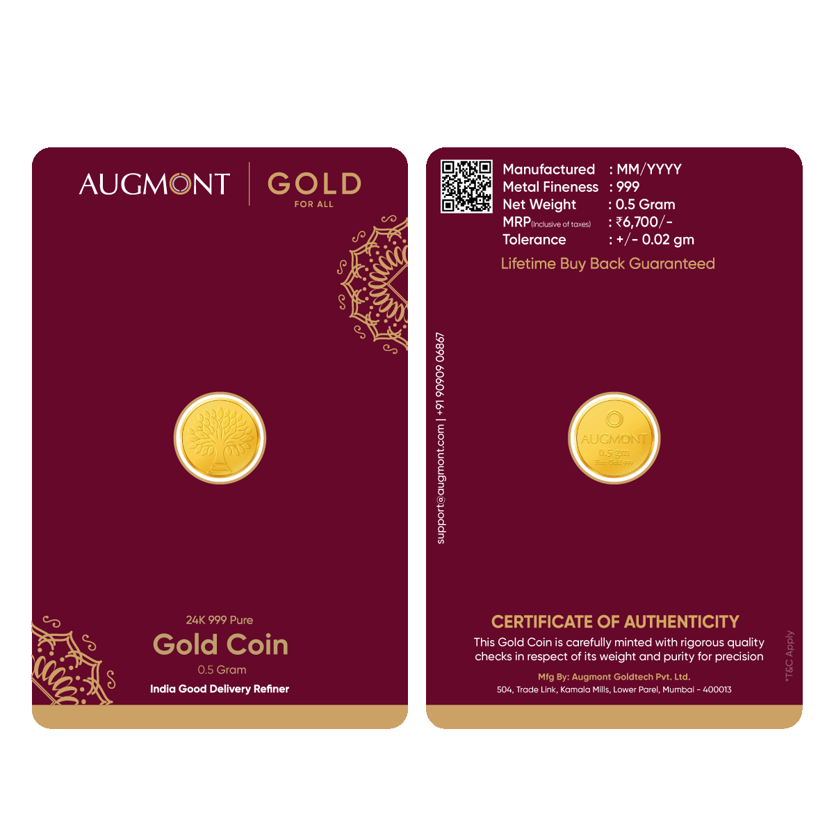 Augmont 0.5Gm Gold Coin (999 Purity)