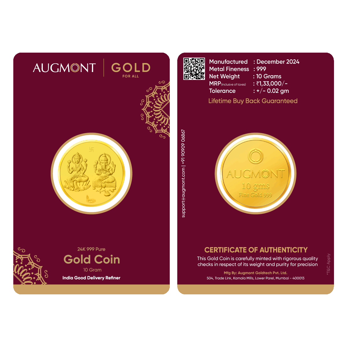 10Gm Lord Shree Ganesh & Lakshmi Coin