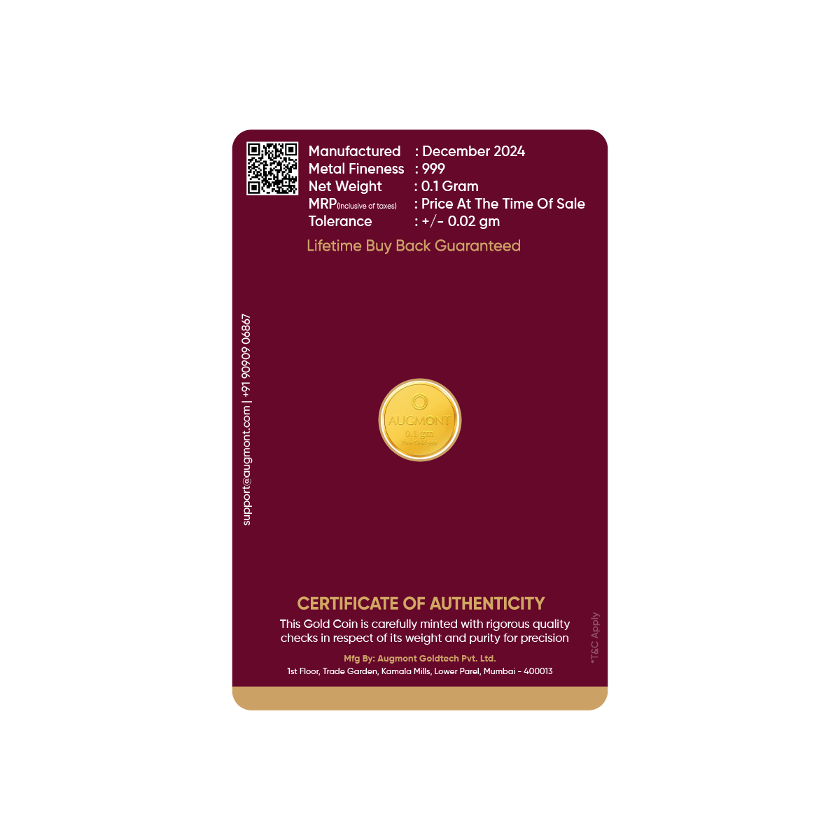 Augmont 0.1Gm Gold Coin (999 Purity)