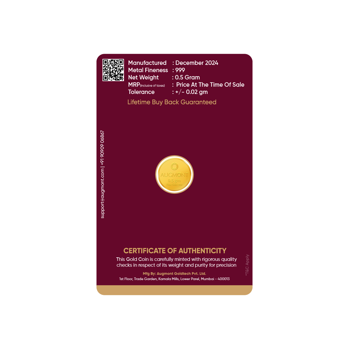 Augmont 0.5Gm Gold Coin (999 Purity)