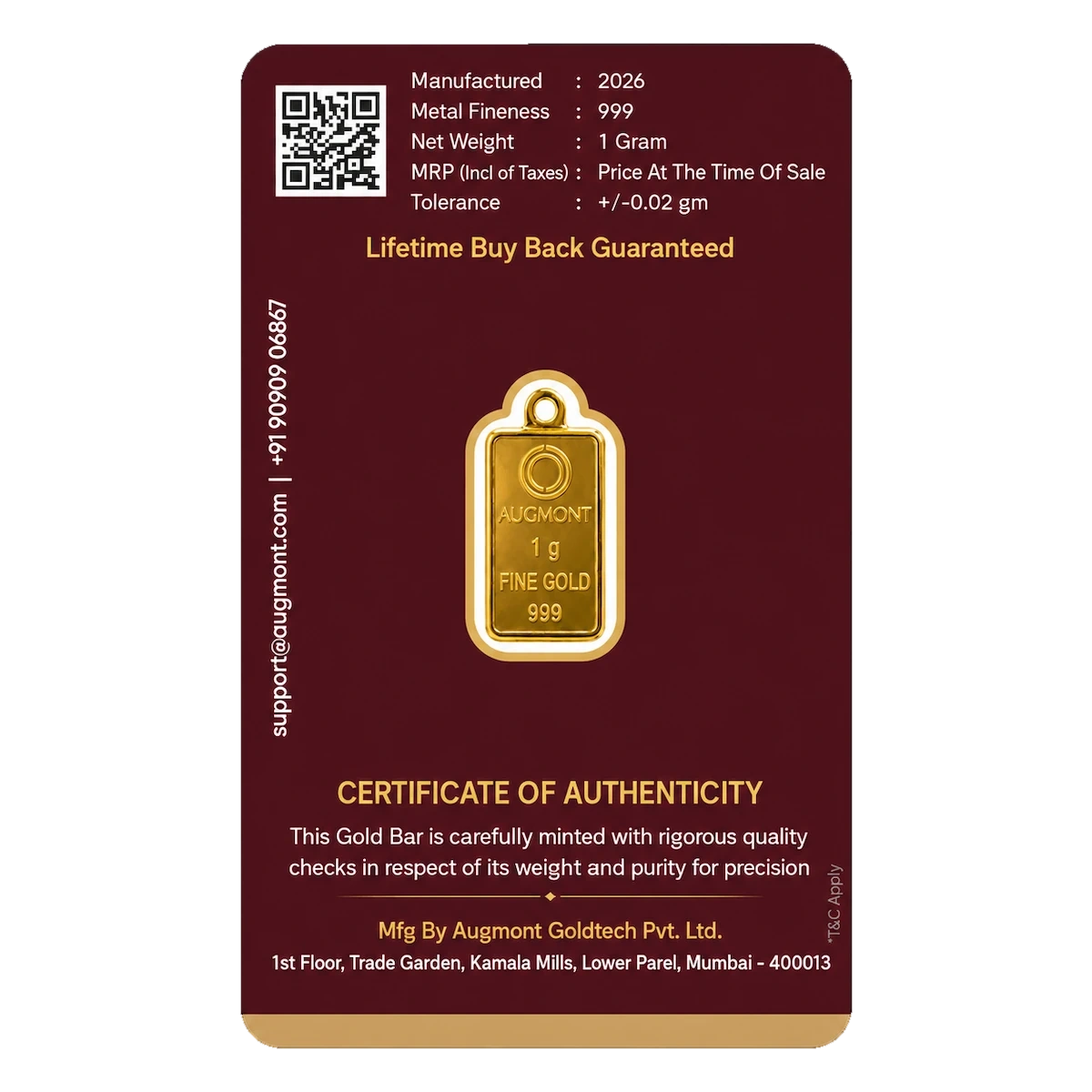 1Gm Gold Bar Pendant - Laxmiji